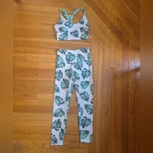 Leaf Print Sports Bra and Leggings Set